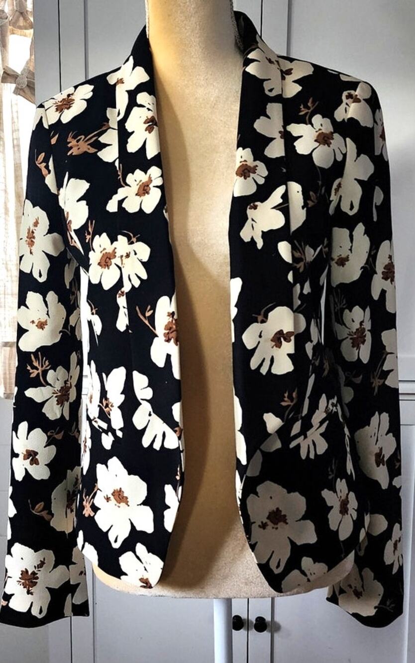 Loft Women's Black Cream Floral Magnolia Blazer Size Small